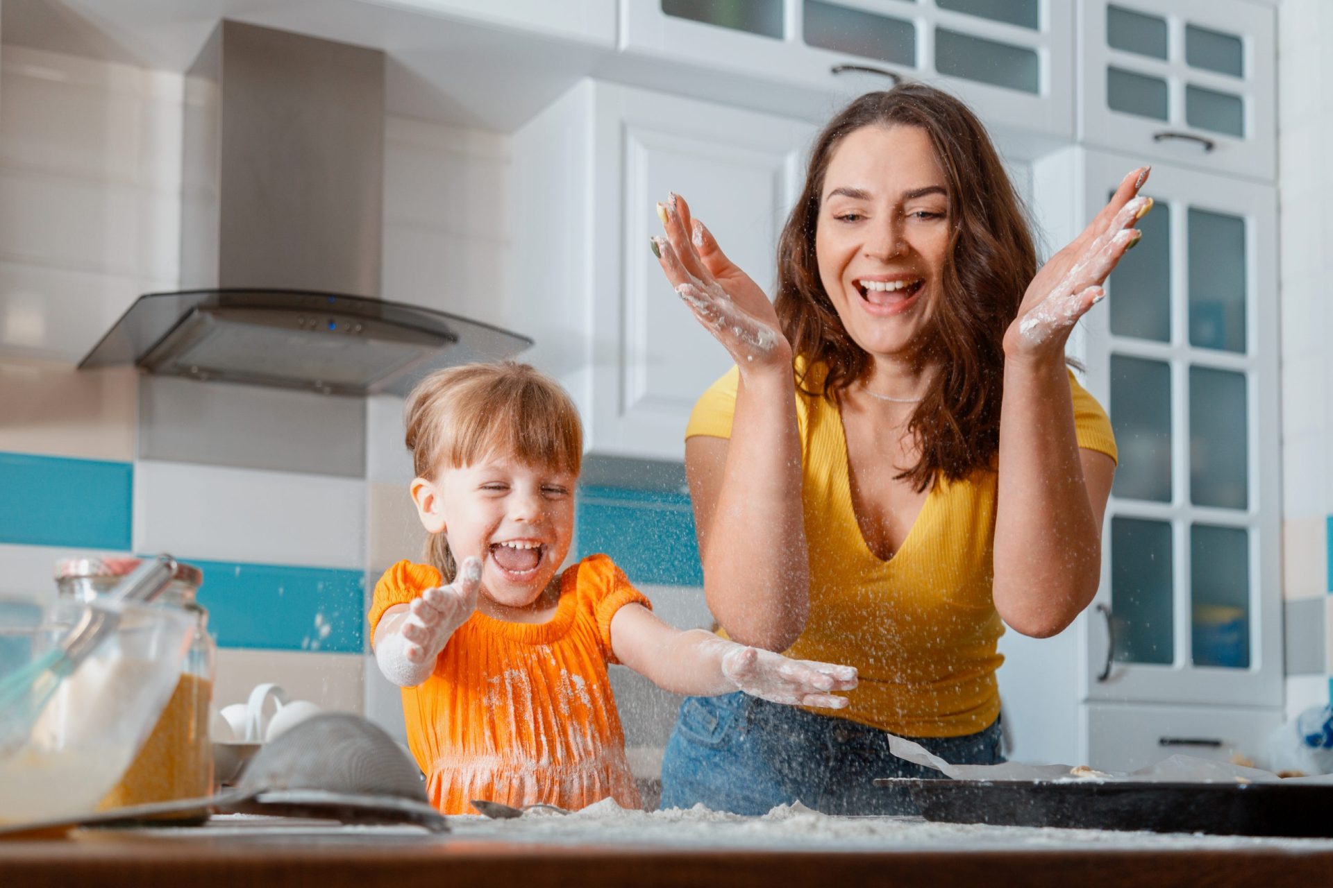 Mother and daughter are cooking in Morris County, family law concept.